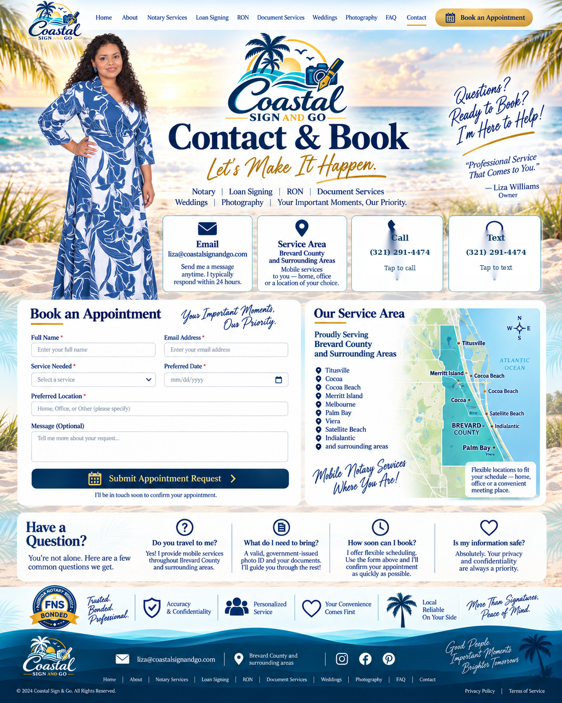 Contact & Book page for Coastal Sign & Go