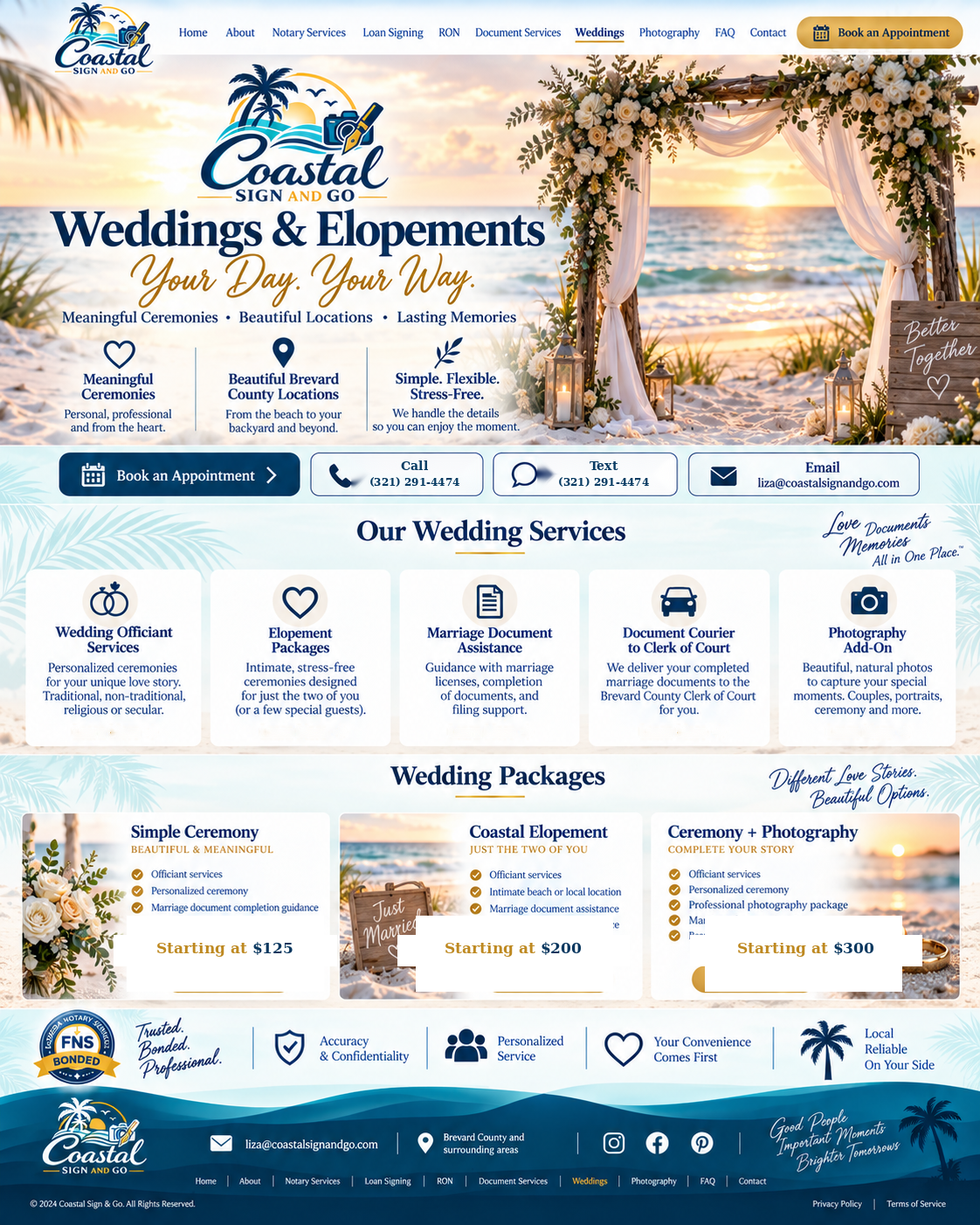 Weddings & Elopements page for Coastal Sign & Go